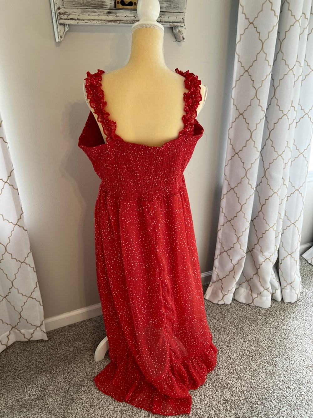 Red Smocked Ruffle-Strap Maxi Dress - Picture 4 of 5